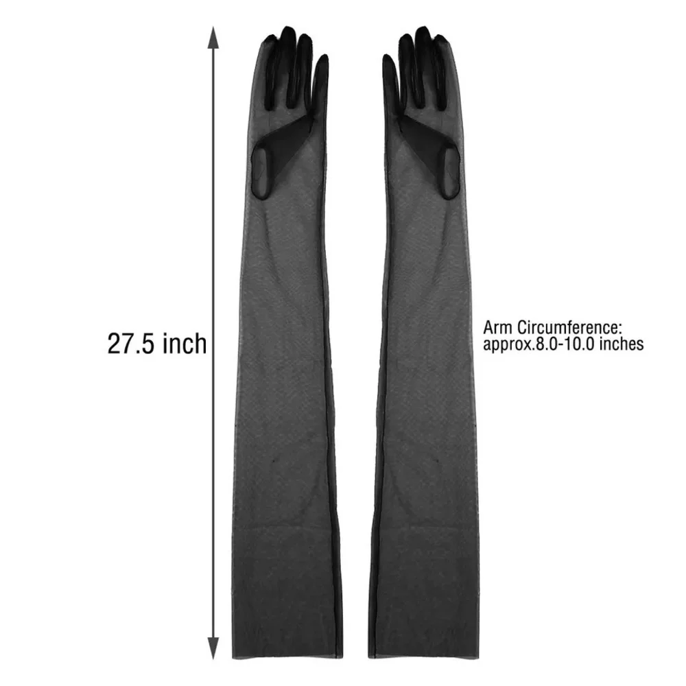 2PAIRS Mesh Kink Long Tulle Crumbling Taffeta Black High Gloves Transparent